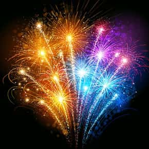 image of orange, blue, and purple fireworks